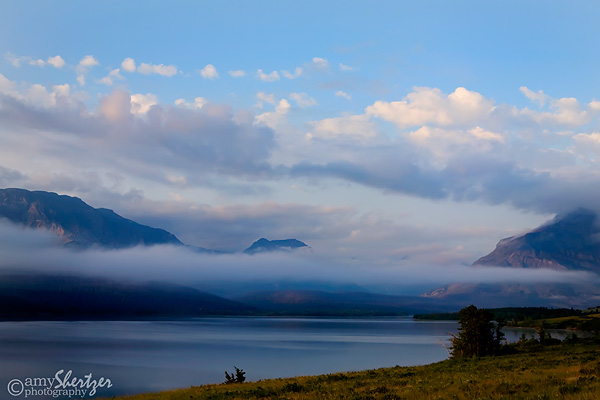 Clouds hover low over St Mary Lake, Glacier National Park