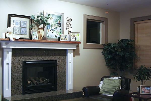 Photos displayed in a family room