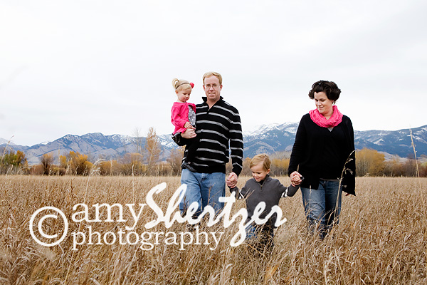 Bozeman family in front of the Bridger Mountains