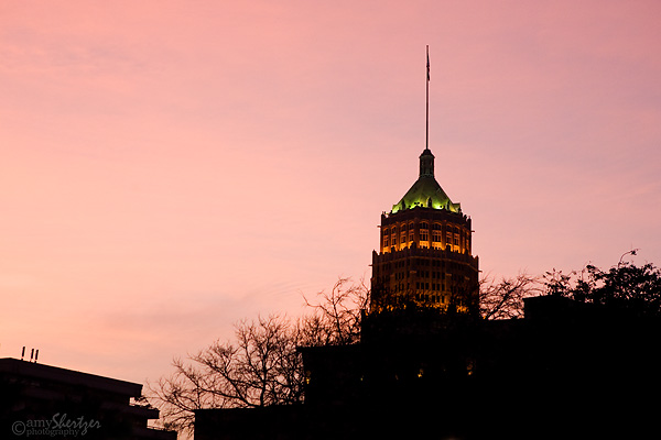 The San Antonio sky glows a lovely shade of pink as the sun sets.