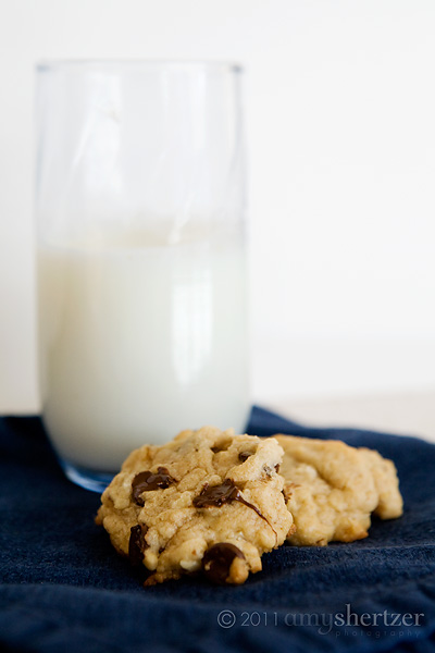 The perfect treat--chocolate chip cookies and a tall glass of milk.