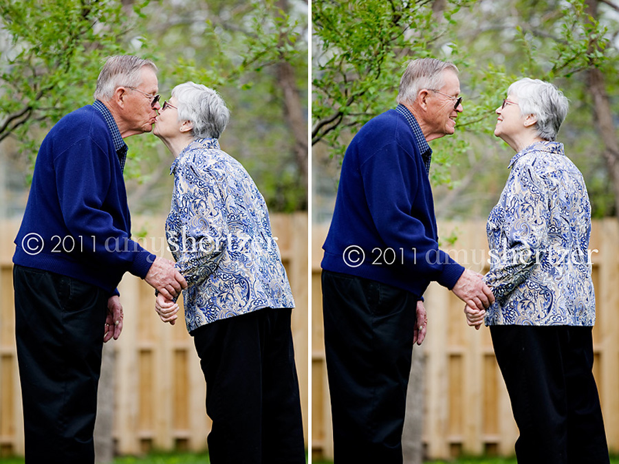 A couple shares a kiss and a smile in Bozeman, Montana.