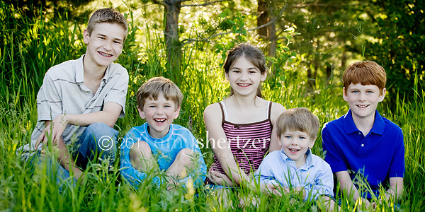 Five cousins pose for a portrait in Bozeman, Montana.